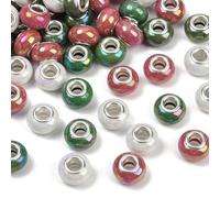 100 pcs Rondelle Opaque Resin European Beads Mixed Color Large Hole Beads for Beaded Pen Keychain Ornament DIY Bracelet Snake Chains Bangle Necklace Jewelry Making 13.5x8.5mm, Red Green