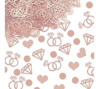 100 Pcs Rose Gold Wedding Table Confetti, Glitter Bride to Be Decorations with Hearts, Diamond Rings, Round Paper for Hen Party, Engagement & Wedding, Rose Gold Party Decorations