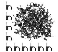 100 Pcs Round Black Cable Clips, Cable Tacks,Wire Clips,For Cables 7mm, Skirting Wire Nail Clips, Cable Tacks for Ethernet, Electrical Cables, Wires
