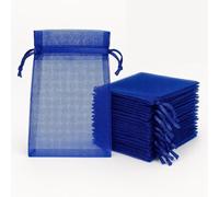 100 Pcs Royal Blue Mini Drawstring Organza Bags 5x7cm Small Sheer Mesh Jewellery Gift Pouches for Wedding Favours Christmas Party Supplies Candy