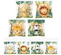 100 Pcs Safari Jungle Self Sealing Cellophane Bags 10x10 cm Cute Jungle Animals Cookie Bags Self Adhesive Goodie Treat Bag for Kids Birthday Safari Themed Baby Shower Party Supplies