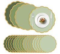 100 Pcs Sage Green Paper Placemats 13.5 Inch Disposable Scalloped Colorful Pastel Round Table Place Mats with Gold Edges, Decorative Colors Mats for Birthday Wedding Bridal Shower Banquet Tea Party
