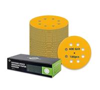 100 pcs Sanding Discs - 5 inch/125 mm, 8 Holes, Hook and Loop Sanding Pads for Random Orbital Sanders,Yellow-400 Grit