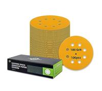 100 pcs Sanding Discs - 5 inch/125 mm, 8 Holes, Hook and Loop Sanding Pads for Random Orbital Sanders,Yellow-180 Grit