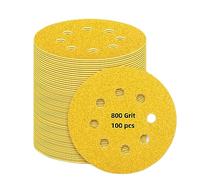 100 pcs Sanding Discs - 5 inch/125 mm, 8 Holes, Hook and Loop Sanding Pads for Random Orbital Sanders,Yellow-800 Grit
