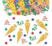 100 Pcs School Decoration, Confetti Shiny, Colourful Confetti Table Decoration, Confetti Sequins, Happy Birthday Confetti Decoration for First Day of School, Child Girls Boys Decoration Table