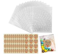 100 Pcs Self-adhesive Clear Cellophane Bags Dot Opp Bag Cookie Bags, Biscuit Sweet Bag with 120pcs Thank You Stickers for Food Biscuit Candy, 10 x 10 cm