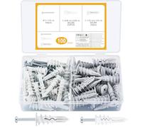 100 Pcs Self Drilling Plasterboard Fixings Heavy Duty, 50 Drywall Anchors & 50 Self Tapping Drywall Screws, Cavity Wall Fixings for Plasterboard Plaster Boarding Fixings Dry Wall Achors with Screws