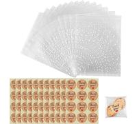 100 Pcs Self Seal Cellophane Bags, Dot OPP Bags Clear Cookie Bag with 120pcs Thank You Stickers for Cookies, Sweets, Gifts, Jewelry,Candy, Chocolate (13 x 18 cm)
