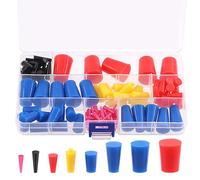 100 Pcs Silicone Rubber Tapered Plug Assortment Kit, High Temp Silicone Rubber Protective Tapered Plug Assortment Kit for Powder Coating Painting Anodizing Plating Media Blasting