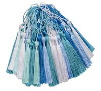 100 Pcs Silky Handmade Craft Tassels Trim Mini Pendant for DIY Cute Resin Bookmark, Jewellery Making, Key, Girl Earring, Keyring, Graduation Hat, Ribbon Sewing, Curtain, Home Decor (Mixed Blue)