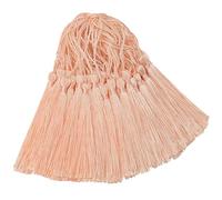 100 Pcs Silky Handmade Craft Tassels Trim Mini Pendant for DIY Cute Resin Bookmark, Jewellery Making, Key, Girl Earring, Keyring, Graduation Hat, Ribbon Sewing, Curtain, Home Decor (Beige Red)