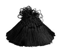 100 Pcs Silky Handmade Craft Tassels Trim Mini Pendant for DIY Cute Resin Bookmark, Jewellery Making, Key, Girl Earring, Keyring, Graduation Hat, Ribbon Sewing, Curtain, Home Decor (Black)