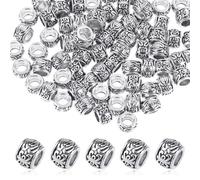 100 PCS Silver Round Spacer Beads with Large Hole, 8mm Tibetan Plated Jewelry Beads Retro Pattern Alloy Beads Small Metal Seed Beads Charms for Jewelry Making Necklace Bracelet DIY Craft Supplies