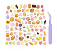 100 PCS Slime Charms, Food Themed Resin Charms Set with Tweezer, Mini Cute Flatback Charms in Cookie, Candy, Bread Shapes, for Phone Case Decoration, Scrapbooking, Junk Journal, DIY Crafts, Resin Art