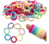 100 Pcs Small Girls Hair Bands Multicolor Baby Bobbles Soft Toddler Hairbands Mini Hair Ties for Kids Girls Young Chidren with Storage Box