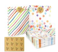 100 PCS Small Paper Party Bags - Paper Gift Bag Rainbow Dots Strip Multicolor for Sweet Cookie Candy Favor Birthdays Weddings Christmas (2 Patterns)