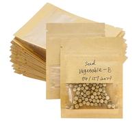 100 Pcs Small Resealable Seed Envelopes Bags, Coffee Coin Packets with Clear Window, Kraft Sealable Bags for Coins Wages Stamps Beads Flower Vegetable Seeds Storage, 7x9cm