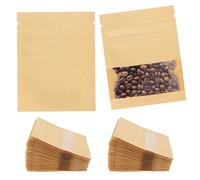100 PCS Small Resealable Seed Envelopes, Brown Paper Coffee Coin Packing Bag with Transparent Window, Reusable Ziplock Seal Bags for Seed Flower Vegetable Plants Garden Storage Packaging