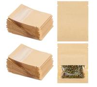 100 Pcs Small Seed Envelopes Christmas Candy Envelopes 2.7"x3.5" Resealable Brown Paper Packets with Clear Window Mini Envelope Bag Small Coffee Sample Bags for Flower Vegetable Seeds Pet Food