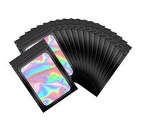 100 PCS Smell Proof Mylar Bags Holographic Packaging Bags, Resealable Odor Proof Bags Foil Pouch Bags for Food Storage and Lipgloss, Jewelry, Eyelash, Valentines Gifts (Black, 3 * 4.7inch)