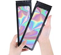 100 PCS Smell Proof Mylar Bags Holographic Packaging Bags, storage Bag for Food, Clear Front with Aluminum Foil Back，Resealable Ziplock Black (7 * 22 cm/2.8 * 8.7 inch)