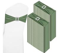 100 Pcs Spandex Chair Sashes with Square Buckle Slider Stretch Chair Cover Band Universal Elastic Ties Straps Bows for Wedding Banquet Event Party Decoration(Sage Green)