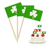 100 Pcs St Patricks Day Accessories,Shamrock Decorations Flags Cake Toppers,Ireland Shamrock Toothpick Flag,Small Mini Cocktail Fruit Cupcakes Toppers,Cupcake Toppers Decoration,Toothpick Flag