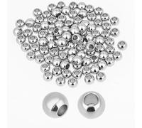 100 Pcs Stainless Steel Spacer Beads for Jewelry Making - 6 mm Round, Larger Hole, Polished Metal Beads for Necklace & Bracelet DIY Jewelry Making - Hole 3mm x Dia