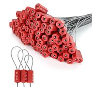 100 PCS Steel Security Cable Seals Numbered Tamper Proof Security Tags, Red Pull-Tite Container Seals Wire Seals, Metal Self-Locking Cable Steel Wire Seal for Truck Container Shipping, 12”/300mm