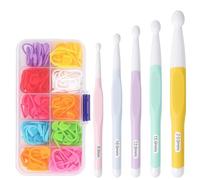 100 Pcs Stitch Markers and 5 Pcs Large Crochet Hook, 8mm/10mm/12mm/15mm/20mm, Ergonomic Soft Handles, Colour-Coded Sizes, Durable ABS for Chunky Yarn, Ideal for Blankets, Shawls and DIY Knitting