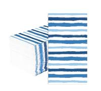 100 Pcs Striped Paper Napkins 3 Ply Blue Striped Disposable Absorbent Hand Towels Boho Stripes Guest Bathroom Napkins for Girls Boys Holiday Wedding Birthday Winter Xmas Beach Dinner Party Supplies