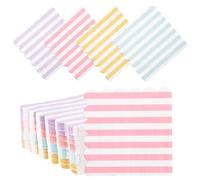 100 Pcs Striped Pastel Napkins, 5 x 5 Inches Scalloped Napkins, Disposable Cocktail Napkins for Pastel Summer Party Birthday Wedding Decor