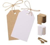 100 Pcs Strung Tags Brown White Reinforced Card Clothing Parcel Label String Hanging Gift Swing Tickets Kraft Hang Price Labelling