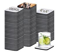 100 PCS Sublimation Blank Cup Coasters Bulk, 4x4 Inch Square Blank Cup Mat Rubber for Sublimation Transfer Heat Press Printing DIY Crafts