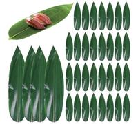 100 Pcs Sushi Bamboo Leaves Decorations Japanese Plates Bamboo Leaf Plates Artificial Grass Mat Sashimi Bamboo Leaf for Seafood Sushi Decor Supplies