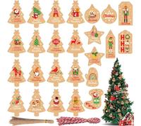 100 Pcs Tags Xmas Gift Tags, 25 Different Patterns Gift Tags for Presents Christmas, Xmas Kraft Paper Tag Label with 100 Ropes for Bags Boxes Wrapping Hanging Xmas Tags Party Supplies