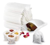 100 Pcs Tea Filter Bags, 10 x 8 cm Mesh Bags Reusable Cotton Drawstring Tea Disposable Tea Bag for Spices Storage Loose Tea and Coffe Cooking