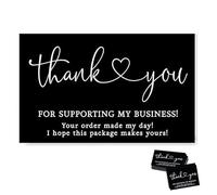 100 PCS Thank You for Supporting My Small Business Cards Black Thanks Greeting Cards Universal Theme Custom Thank You Cards for Online Retail Store Handmade Goods Gift Shop Package