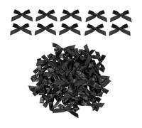 100 PCS Tiny Black Bows, Premade Satin Ribbon Bows Gift Wrapping Invitation Card Decoration Mini Polyester French Flower Bow DIY Crafts Small Cute Bows for Treat Bags Cake Pops Candy Wedding Favors