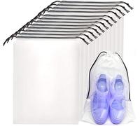 100 Pcs Translucent Drawstring Travel Shoe Bags for Travel Plastic Shoes Bag Clear Plastic Drawstring Bags Dust Bags Shoe Bags for Storage Travel Purses, Translucent, 16" x 11.8", Travel