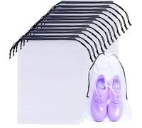 100 Pcs Translucent Drawstring Travel Shoe Bags for Travel Plastic Shoes Bag Clear Plastic Drawstring Bags Dust Bags Shoe Bags for Storage Travel Purses, Transparent, 16" x 11.8", Travel