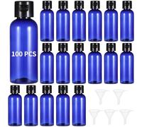 100 PCS Travel Bottles, 60 ML Blue Plastic Squeeze Containers with Flip Caps, Leak Proof Refillable for Liquid Shampoo Lotion, Includes Funnels, Portable Travel Size