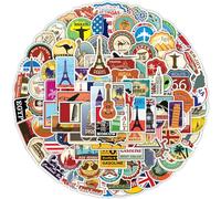 100 Pcs Travel Maps Stickers, Vintage World Famous Country City Regions Logo Stickers for Adult Children, Waterproof Luggage Sticker for Suitcases Laptop Skateboard Bicycle Scrapbook Luggage Geography