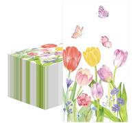 100 PCS Tulip Guests Napkins Disposable Spring Floral Paper Napkins Watercolor Flower Dinner Napkin Decorative Hand Towel for Bathroom Bridal Shower Wedding Birthday Easter Party Supplies