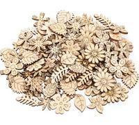 100 PCS Unfinished Wooden, Flower Wood Slice Leaf Pattern Cutouts, Mini Craft Wood Pieces for DIY Handmade Decoration, Craft Supplies