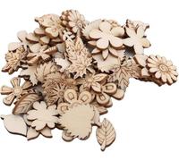 100 Pcs Unfinished Wooden Flower Wood Slice Leaf Pattern Cutouts Pieces Mini Wooden Handmade Crafts Decoration, Craft Supplies Unfinished,Crafting,Arts