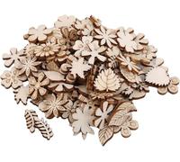 100 Pcs Unfinished Wooden Flower Wood Slice Leaf Pattern Wood Cutouts Pieces Mini Wooden Handmade Crafts Decoration, Craft Supplies