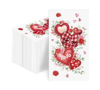 100 Pcs Valentine's Day Paper Napkins 3 Ply Red Gingham Eucalyptus Rose Hearts Disposable Absorbent Hand Towels Guest Red Pink Love Heart Napkins for Anniversary Birthday Wedding Supplies Decorations