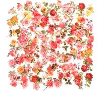 100 PCS Vintage Red Flower Stickers, Waterproof Clear Floral Decals Roses and Books Flower Scrapbooking Sticker Romantic Stickers for Scrapbook,Journals,Envelope,Valentine's Day Gifts (Colourful-4)